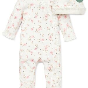 Little Me Floral Footie - White and Pink
